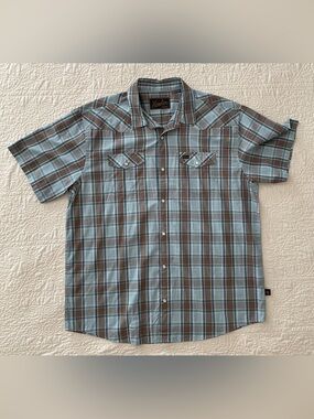 Howler Brothers H Bar B snapshirt blue & brown plaid Size XL Short Sleeve